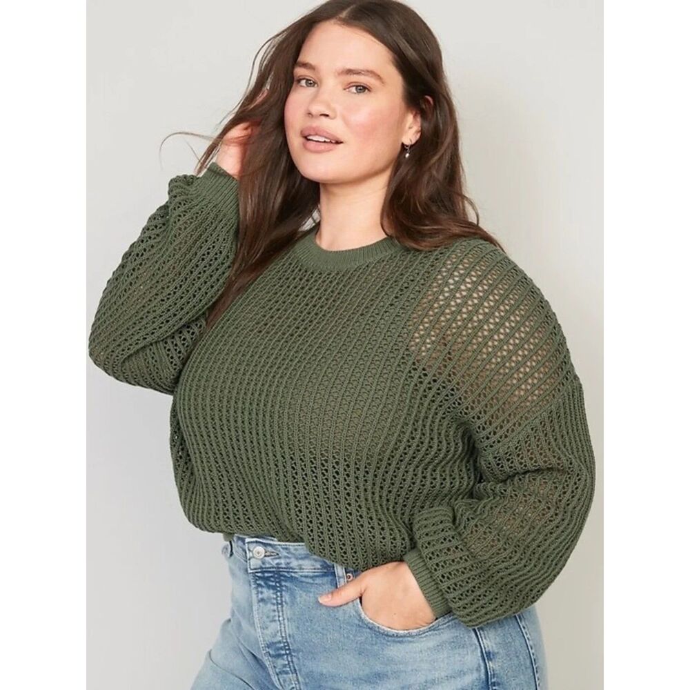 OLD NAVY Long-Sleeve Cropped Crochet Sweater, NWOT 2X